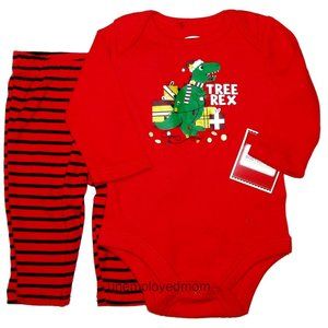 Dinosaur Christmas Outfit Boys Tree Rex 2 pc Set Bodysuit Pants Holiday